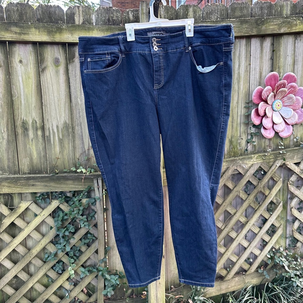 Torrid Premium Jeggings Super Soft Dark Wash High Rise Button Up Plus Size 28R - Picture 2 of 11